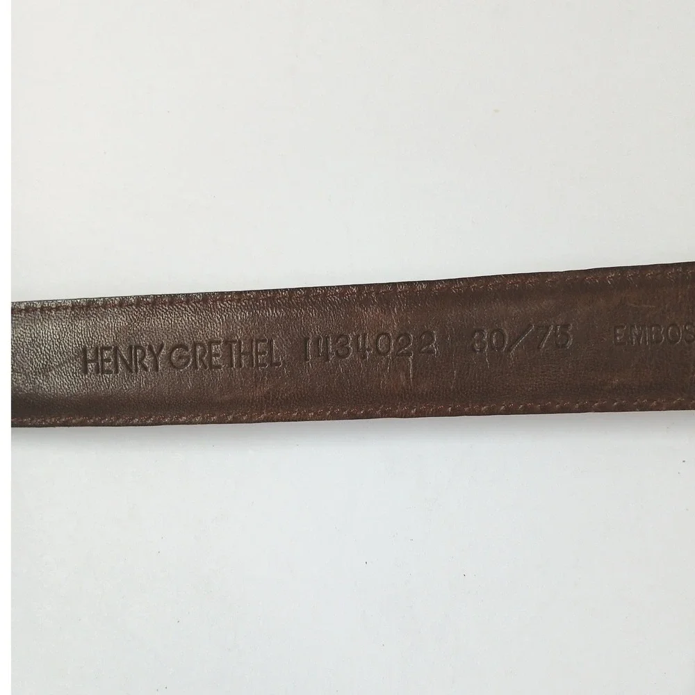 Henry Grethel Brown Croc Embossed Calfskin Leather Belt Brass Buckle‎ 30/75